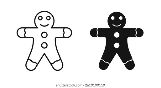 Gingerbread man icons set in black colors on white background