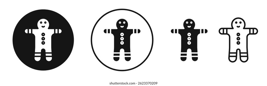 Gingerbread man icons set in solid black and stroke line style