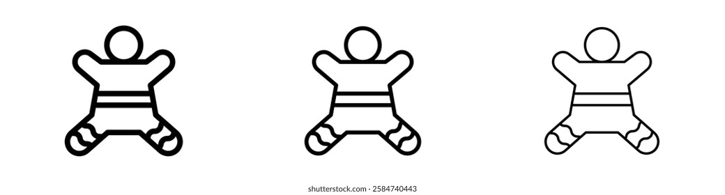 Gingerbread man icons in three different stroke lines