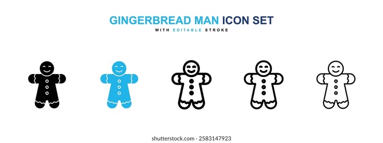 Gingerbread man icons vector collection in black and blue colors on white background