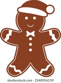 Gingerbread Man Illustration with Santa Hat