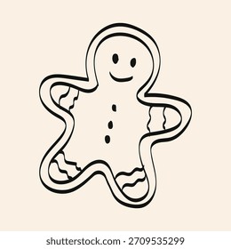 Gingerbread man illustration with simple design and happy expression perfect for holiday decorations and festive activities