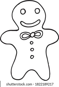 gingerbread man isolated hand drawn vector doodle. single element for design icon, sketch, Scandinavian, minimalism, monochrome, poster, label, card, sticker. food, pastries, sweets, christmas