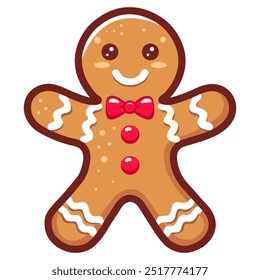 Gingerbread Man. The isolated object on a white background. Christmas cookies, frosting. Vector illustration.