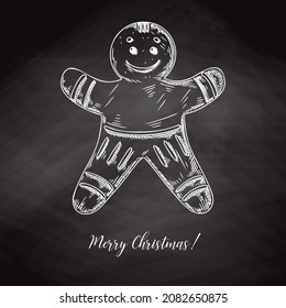 Gingerbread man isolated on background. Sketch, hand drawn illustration