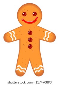 Gingerbread man isolated on a white background.