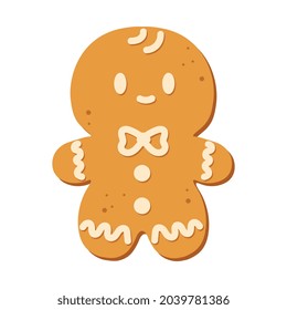 Hombre de pan de jengibre aislado de fondo blanco. Galleta de pan de jengibre de Navidad. Comida de vacaciones de invierno. Feliz año nuevo. Feliz Navidad. Ilustración vectorial.