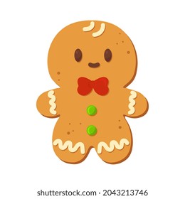 Gingerbread man isolated on white background. Christmas gingerbread cookie. Winter holiday food. Happy new year. Merry Christmas holiday. Vector illustration.