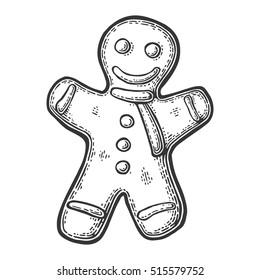 Gingerbread man. Isolated on white background. Vector vintage black engraving illustration.