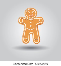 Gingerbread man isolated on white grey background, vector illustration.