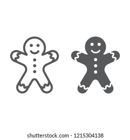 Gingerbread man line and glyph icon, christmas and sweet, cookie sign, vector graphics, a linear pattern on a white background, eps 10.