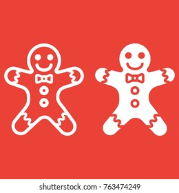 Gingerbread man line and glyph icon, New year and Christmas, xmas sweet sign vector graphics, a linear pattern on a red background, eps 10.