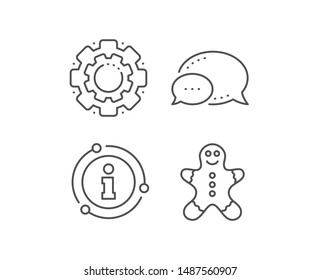 Gingerbread man line icon. Chat bubble, info sign elements. Ginger cookie sign. Sweet holiday food symbol. Linear gingerbread man outline icon. Information bubble. Vector