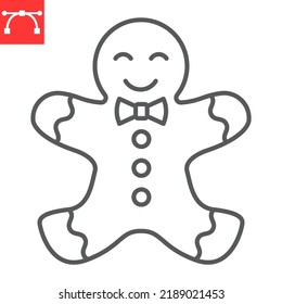 Gingerbread man line icon, Christmas and sweet, Gingerbread man vector icon, vector graphics, editable stroke outline sign, eps 10.