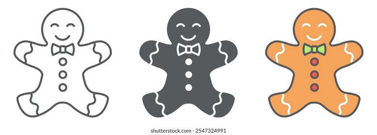 Gingerbread man line icon collection, Christmas and sweet, Gingerbread man vector icon set, vector graphics, editable stroke outline sign, eps 10.