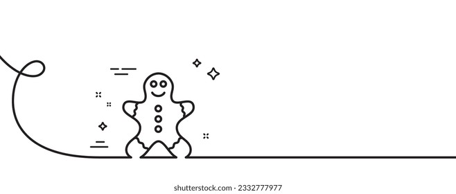 Gingerbread man line icon. Continuous one line with curl. Ginger cookie sign. Sweet holiday food symbol. Gingerbread man single outline ribbon. Loop curve pattern. Vector