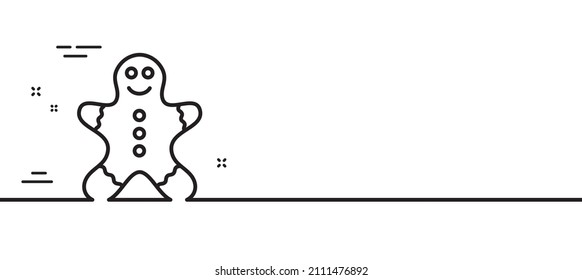 Gingerbread man line icon. Ginger cookie sign. Sweet holiday food symbol. Minimal line illustration background. Gingerbread man line icon pattern banner. White web template concept. Vector