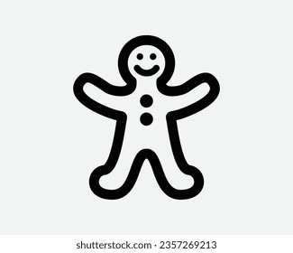 Gingerbread Man Line Icon Ginger Bread Cookie Person Shape Christmas Holiday Food Dessert Biscuit Sweet Black White Line Outline Sign Symbol Vector