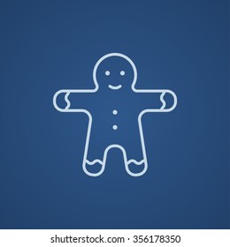 Gingerbread man line icon for web, mobile and infographics. Vector light blue icon isolated on blue background.