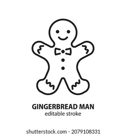 Gingerbread man line vector icon. Symbol of Christmas. Editable stroke.