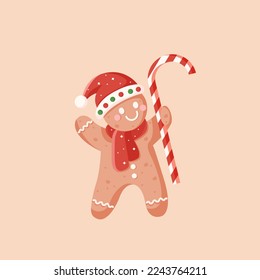 Gingerbread man with a lollipop, in a hat and scarf