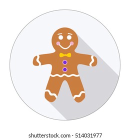 Gingerbread man long shadow icon. Cartoon ginger man.