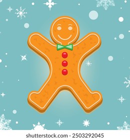 Gingerbread man on a background with snowflakes