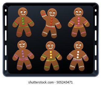 Gingerbread man on baking plate - cute and sweet christmas cookies.