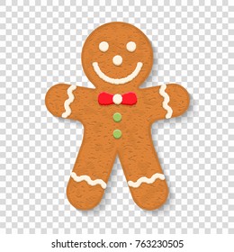 Gingerbread man on transparent background, traditional Christmas cookie, vector eps10 illustration