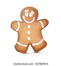 Gingerbread man on a white background. Gingerbread isolated over white background. Happy new year 2016. Holiday card. Vector illustration.