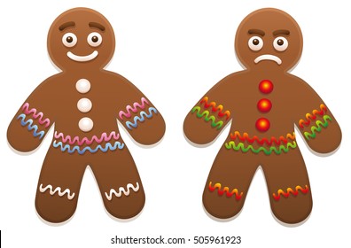 Gingerbread man - one is happy, the other is angry.