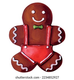 gingerbread man painting, oil painting on canvas, gingerbread for christmas on white background