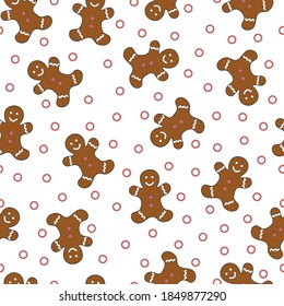 Gingerbread man pattern on white background. Christmas pattern