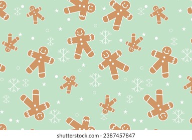 Gingerbread Man Pattern For Winter Holiday, Christmas, Background, Seamless Pattern, Wallpaper
