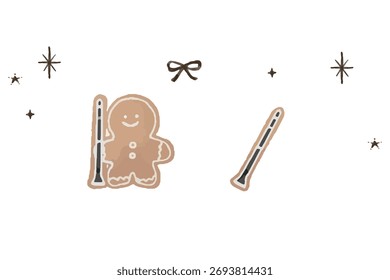 Gingerbread Man Playing Clarinet - Icing Cookie Illustration	
