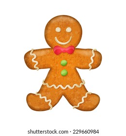Gingerbread man with red bow. Christmas symbol. Sweet cookie.