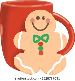 A gingerbread man and red mug