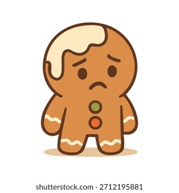 A gingerbread man with a sad and disappointed expression, reflecting a downhearted mood in a holiday context.
