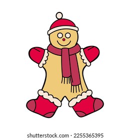 Gingerbread Man Santa Claus. Christmas sweet cookies. Happy New Year. Viva Mangenta. Hand drawn flat illustration.