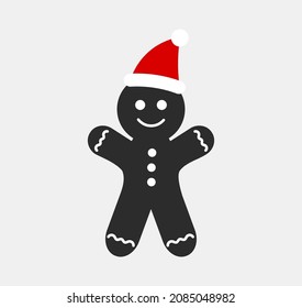 Gingerbread man in Santa hat. Christmas vector illustration.