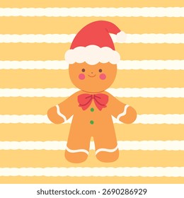 Gingerbread Man in Santa Hat Illustration
