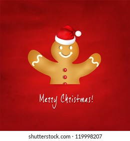 Lebkuchenmann mit Weihnachtsmütze und altrotem Hintergrund mit Farbverlauf-Mesh, Vektorgrafik