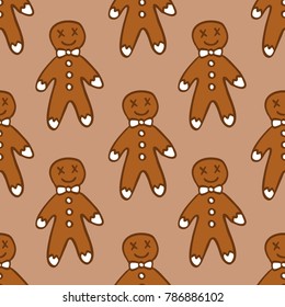 gingerbread man seamless doodle pattern
