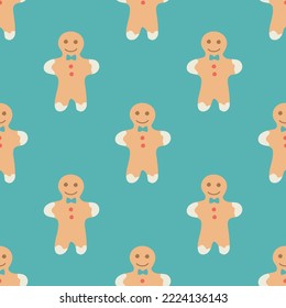 Gingerbread man seamless pattern. Christmas collection. Flat vector illustration of a unicorn heart