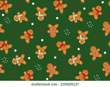 Gingerbread man seamless pattern. Cute vector background for new year's day,