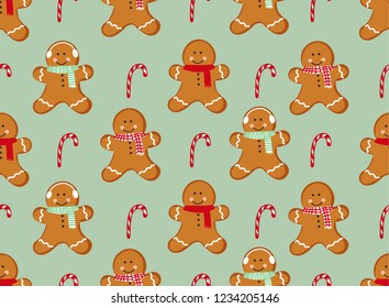 Gingerbread man seamless pattern. Cute vector background for new year's day,