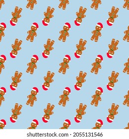 Gingerbread man seamless pattern. Cute vector background for new year's day, Christmas, winter holiday, cooking, new year's eve, food, etc. Cute Xmas background.