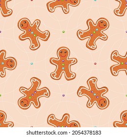 Gingerbread Man. Seamless pattern. For fabric, wrapping paper and other decoration. Vector illustration