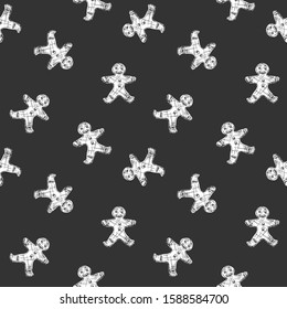 Gingerbread man seamless pattern in ink hand drawn style.