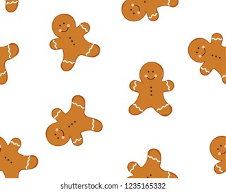 Gingerbread Man Seamless Pattern. Isolated On White Background